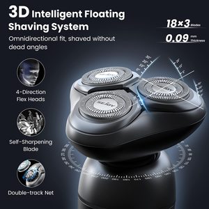 Rasoirs électriques sans fil pour hommes, étanches IPX7, moteur 3400 tr/min, rasoir rotatif 3-en-1 avec verrouillage de voyage, lavable, noir - Product Image 6
