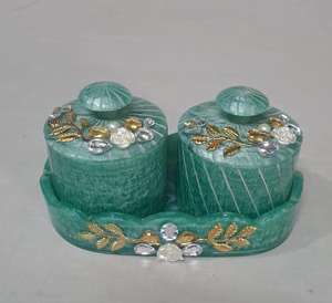 Juego de dos tarros y bandeja de resina decorativa de primera calidad 100% - Product Image 1