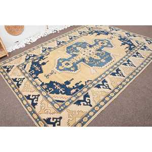 Alfombra Turca, Alfombra Vintage Grande de 6.1x8.8 pies, Alfombra de Lana Sólida Azul Beige - Product Image 3