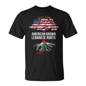 T-shirt promotionnel du Liban : American Grown with Lebanese Roots - Product Image 1