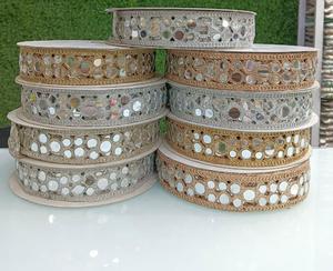 Ribete de Encaje Floral Vintage Ecológico con Espejo Étnico Indio Hecho a Medida para Decoración de Prendas, Saree, Dupatta, Vestidos y Manualidades - Product Image 2