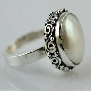 925 Sterling <b>Silver</b> Coin Pearl <b>Ring</b> Handmade Boho <b>Statement</b> Promise for Women June Birthstone Freshwater Pearl Jewelry - Product Image 3