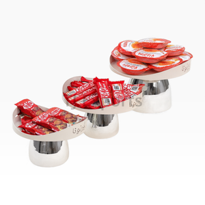Support rectangulaire pour chocolat en métal martelé avec présentoir à deux niveaux et base sur pied pour présentation de buffet Unique - Product Image 6