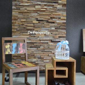 Panneau mural géométrique moderne en bois massif brun foncé, revêtement décoratif, texture ondulée naturelle, insonorisant pour l'intérieur des hôtels - Product Image 2