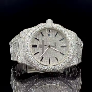 Vente chaude hommes de haute qualité Moissanite diamant en acier inoxydable bande mouvement à Quartz glacé Hip Hop Style verre - Product Image 1