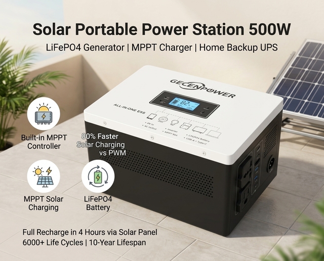 Solar Portable Power Station 500W LiFePO4 Generator MPPT Charger Camping Outdoor Home Backup UPS