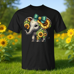 T-shirt da bambina con fiore di girasole ed elefante, con grafica a fiocco - Prodotto promozionale - Product Image 3