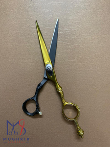 Ciseaux de barbier professionnels en acier inoxydable, lame droite, revêtement doré, anneaux spéciaux uniques - Product Image 5