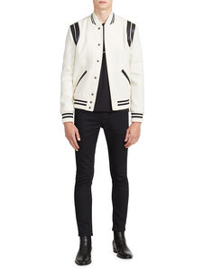 OEM Custom Men's Varsity <b>Jacket</b> Letterman <b>Boys</b> College Varsity <b>Jackets</b> Genuine Leather Sleeve and Wool Blend Stand - Product Image 5