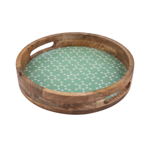 Nueva llegada al por mayor de encargo Grande Mediano pequeño tamaño rústico marrón bandeja redonda de madera esmaltada bandeja de comida para servir con asas recortadas - Product Image 3