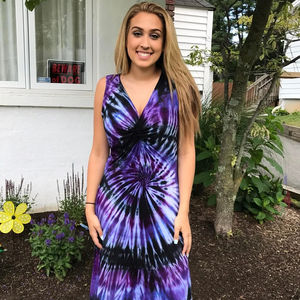 Women's Tie-Dye <b>Midi</b> <b>Dress</b> Summer Tank <b>Dress</b> with Lace Decoration for Festivals Woodstock Style Clothing - Product Image 1