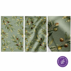100% Cotton <strong>Tea</strong> <strong>Towels</strong> Vintage Olive Branch <strong>Sage</strong> <strong>Green</strong> Retro Style Kitchen <strong>Towels</strong> Linens 40x60cm - Product Image 3