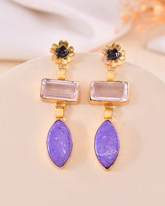 Natural <b>Rose</b> <b>Quartz</b> And Turquoise Stone Stud <b>Earring</b> Gold Plated Wholesale Fashion Jewelry Stud <b>Earring</b> for Women - Product Image 3