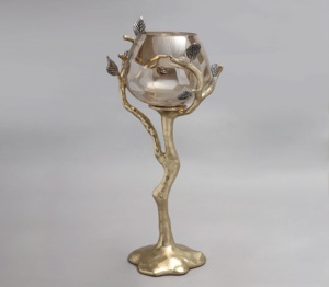 Bougeoir moderne en branche de feuille d'argent avec tasses en verre dépoli Pièce maîtresse élégante pour la décoration de la maison et de la table - Product Image 6