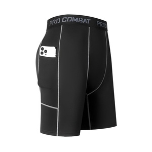 Compression Sports <b>Shorts</b> Men <b>Gym</b> Workout Running <b>Shorts</b> <b>with</b> <b>Phone</b> <b>Pocket</b> Quick Dry Fabric OEM Custom Logo Supplier - Product Image 2