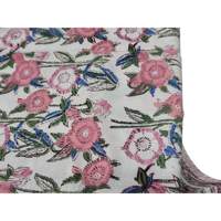 Nappe en coton 100% imprimée à la main motif floral blanc et rose, pour table de salle à manger, maison, salon, style campagnard fait main, pour hôtels