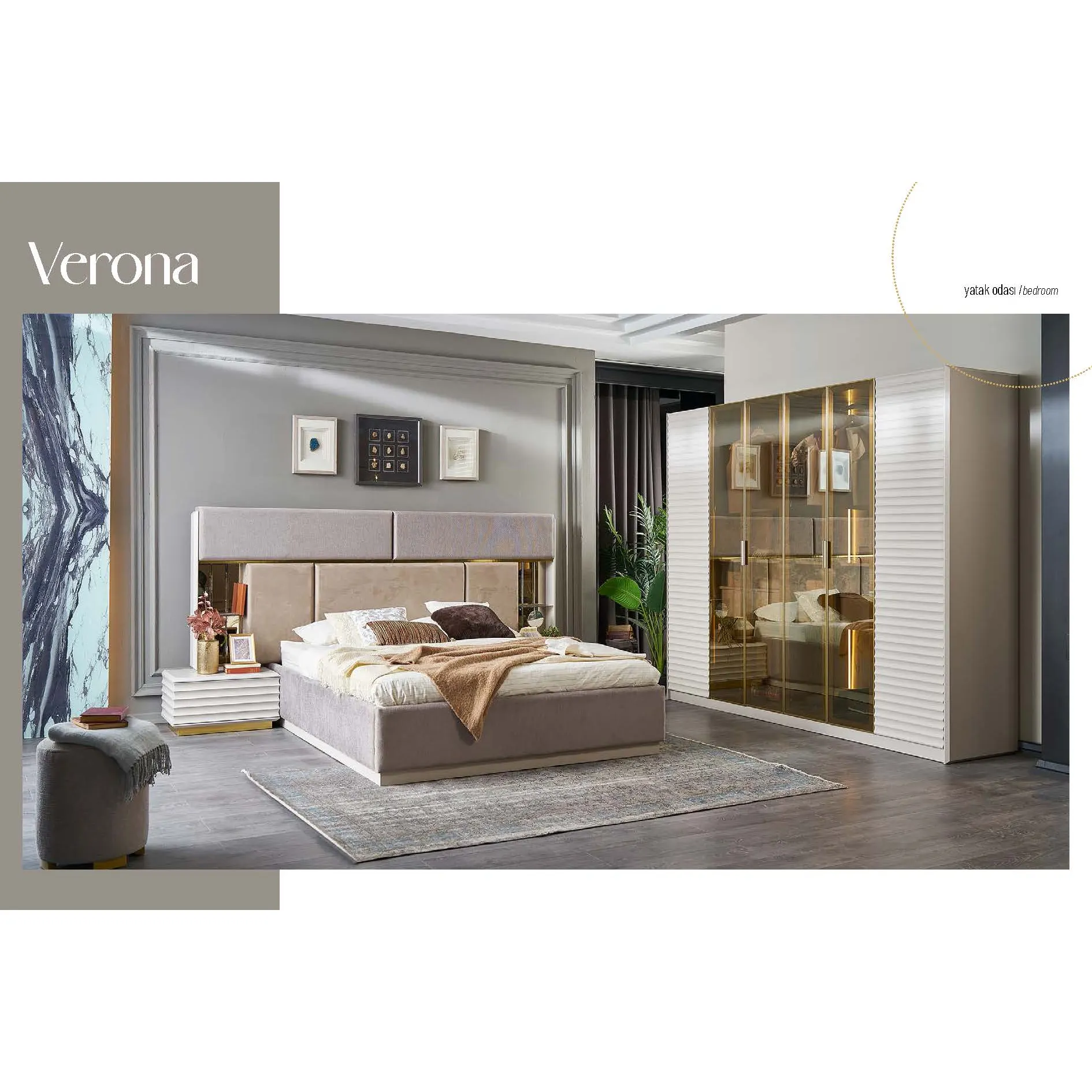 Luxurious Modern Bedroom Furniture Set with Functional Wardrobe made in Turkey Turkish Furniture Mirror Headboard Glossy White