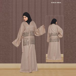 Women Linen Open Front Abaya <b>Shrug</b> with Embroidery & Sequin Work - Product Image 1