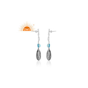 Meilleure vente oxydé en argent Sterling Turquoise matrice pierres précieuses balancent boucle d'oreille bijoux personnalisés pour les femmes cadeau pour elle - Product Image 3