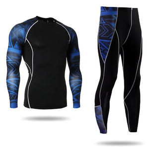 Chemises à manches longues d'hiver pour hommes Leggings Gym Fitness 2-Piece Solid Compression Sweatsuit Sets High Quality Breathable Quick Dry - Product Image 2