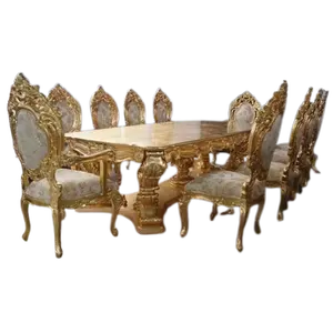 Italian Classic Dining Room Set Luxury Beautiful Hand Carved Wood Details Table Wood and Chair Dining Sets