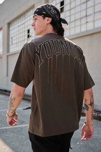 Camiseta de gran tamaño para hombre de moda de estilo americano, camiseta informal de manga corta con estampado de algodón para correr, gimnasio, deportes, fitness - Product Image 3