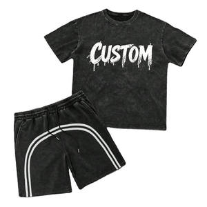 Ensemble d'été en jersey de coton délavé à l'acide, 220 GSM, fabrication OEM, fournisseur en gros personnalisé, production en vrac sous marque privée - Product Image 1