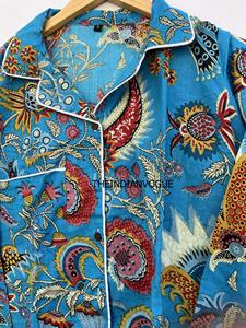 Hermoso bloque de mano impreso algodón ropa de dormir de noche Conjunto de pijama ropa informal de manga larga diseñador personalizado conjuntos de Pijama largo para adultos - Product Image 2