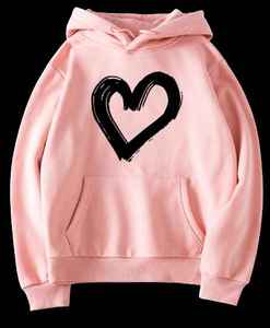 Sweat à capuche 100% coton pour hommes, rouge avec coeur noir imprimé, sweat-shirt polaire personnalisé à la mode pour l'hiver Taille XS - Product Image 2