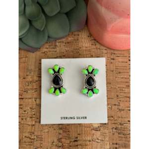 Southwest Handmade Flower <b>Stud</b> <b>Earrings</b> Multi Stone Bezel <b>Set</b> in Sterling <b>Silver</b> - Product Image 1