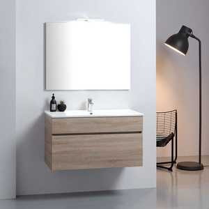 Mobile Bagno Sospeso a Due Pezzi da 90 cm in Rovere Naturale di Shanghai, Elegante Set Bagno Italiano - Product Image 1