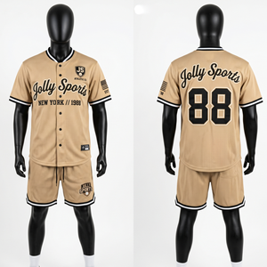ชุดเสื้อเบสบอลและกางเกงขาสั้นผ้าคอตตอนผสมโพลีเอสเตอร์ 280 GSM สีเทาอมน้ำตาล สำหรับผู้ชาย พร้อมปักโลโก้ทีมแบบ Tackle Twill ตามสั่ง - Product Image 5