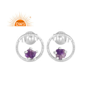 Pendiente de tuerca de piedras preciosas de amatista Natural de plata de ley fina superventas, joyería personalizada para mujer, regalo para ella - Product Image 1