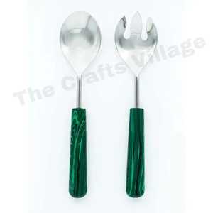 ชุดช้อนส้อมสลัดสแตนเลสพร้อมด้ามจับสีเขียว เป็นมิตรกับสิ่งแวดล้อม สีตามสั่ง ใช้กับเครื่องล้างจานได้ - Product Image 1