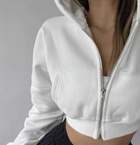 2023 High Quality Custom Crop Top Solid Zipper <b>Hoodie</b> Women <b>Comfy</b> Fleece Pullover Women Hoodies Zipper up Crop Top Hoodies - Product Image 4