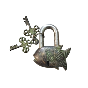 Best Quality Antique Finishing Handcrafted Fish <b>Padlock</b> with 2 Keys for Home Decorative Items From India - Product Image 1