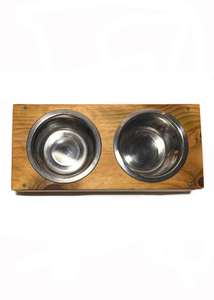 Elevated Double Steel <b>Bowl</b> Dog Feeder with Curved Wood <b>Stand</b> for Pet Dog & <b>Cat</b> - Product Image 2