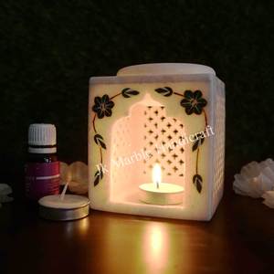 Brûleur de Bakhoor en marbre fabriqué à la main de luxe diffuseur d'encens et d'arômes à huile arabe brûleur d'huile essentielle sculpté en pierre pour hôtel à la maison - Product Image 4