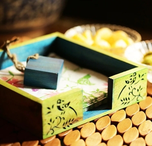 Servilletero de Madera con Diseño Floral de Hojas, Decoración Elegante para el Hogar, Diseño para Sala de Estar, Baño, Estilo Antiguo, Madera de Sheesham - Product Image 2