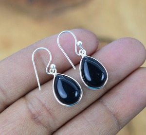 Boho Style 925 Sterling Silver Black Onyx Drop Boucles d'oreilles à la mode Bijoux faits à la main pour les femmes Cadeau de mariage - Product Image 5
