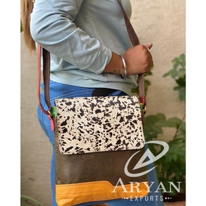 Nouveau véritable fait à la main en cuir recyclé couleur trapue sac à main cheveux sur imprimé Animal sac à main femmes élégant Multi couleur sacs à bandoulière - Product Image 1