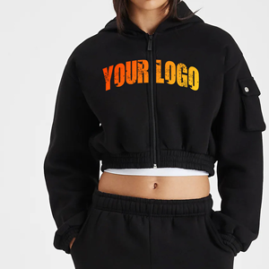 OEM/ODM invierno más vendidos Crop Top Sudadera con capucha logotipo frontal bolsillos cargo acogedor suave manga larga pulóver ligero - Product Image 1