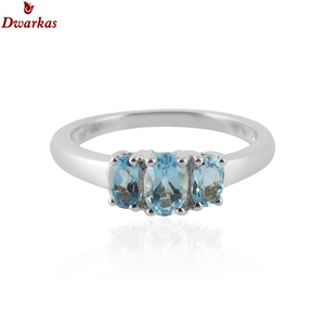 Nuevo diseño de joyería 925 plata esterlina mujeres tres piedras anillos de Topacio azul - Product Image 3