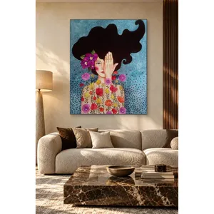 Fida, femme en robe fleurie couvrant un œil, impression sur toile - Product Image 2