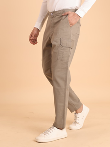 Pantalon cargo Midrise à six poches en sergé de coton pour hommes, en matériau extensible marron L, à porter toute la journée pour toutes les occasions - Product Image 3