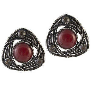 Urbana <b>Red</b> Stone Oxidised <b>Drop</b> <b>Earrings</b> 1306533 Fashion Stud - Product Image 1