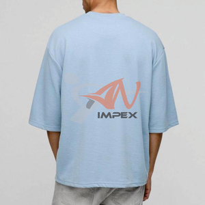 T-shirt unisexe surdimensionné en gros de 300 grammes pour hommes, coton confortable, col rond, manches courtes, avec étiquette sans étiquette - Product Image 2