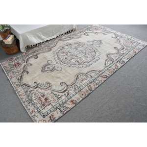 Tapis turc vintage 5.6x9,2 pieds Beige rose tissage plat laine Patchwork motif pour salon couloir décorations support en Latex - Product Image 2