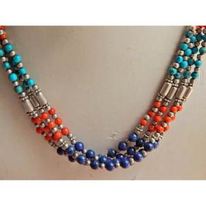 Collier multi-perles véritable Lapis Lazuli Coral Turquoise Bijoux en pierres naturelles faites à la main en argent sterling - Product Image 1