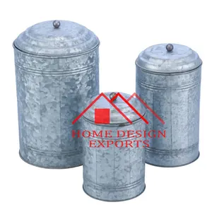 Farmhouse Kitchen Cookies Tin Canister Metal Galvanized Grey Storage Container Airtight Cookie Jar with Lid Home Biscuit Caniste